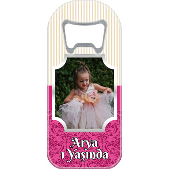 Damask Vişne ve Krem Çizgiler Temalı Uzun Resimli Magnet Açacak