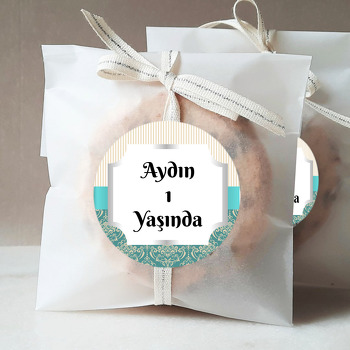 Damask Yeşil ve Krem Çizgiler Temalı Parti Sticker