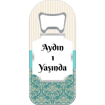 Damask Yeşil ve Krem Çizgiler Temalı Uzun Magnet Açacak