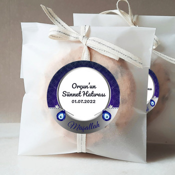 Damla Nazar Boncukları ile Mavi Desenli Sünnet Hatırası Temalı Sticker