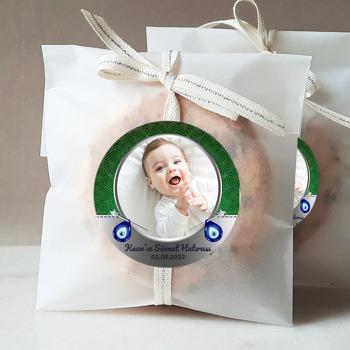 Damla Nazar Boncukları ile Yeşil Desenli Sünnet Hatırası Temalı Sticker