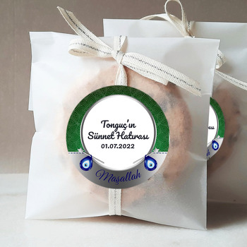 Damla Nazar Boncukları ile Yeşil Desenli Sünnet Hatırası Temalı Sticker