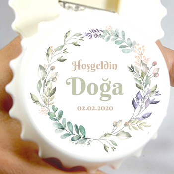 Defne Yapraklı Çerçeve Temalı Hoşgeldin Bebek Kapak Şekilli Magnet Açacak