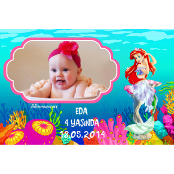 Deniz Kızı Ariel Temalı Doğum Günü Plastik Magnet