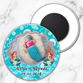 Deniz Kızı Ariel Temalı Resimli Daire Plastik Magnet