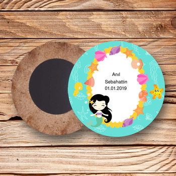 Deniz Kızı Temalı Ahşap Daire Magnet