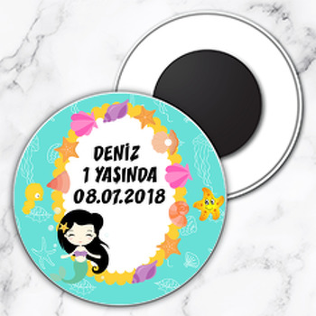 Deniz Kızı Temalı Daire Plastik Magnet