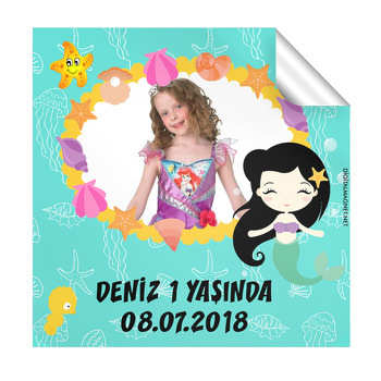Deniz Kızı Temalı Doğum Günü  Kare Etiket
