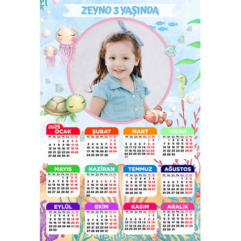 Denizaltı ile Pembe Çerçeve Temalı Takvim Magnet
