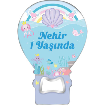 Denizaltında Ahtapot ve Gökkuşağı Temalı Balon Ahşap Magnet 