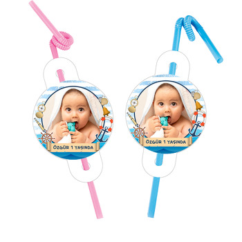 Denizci Aletleri ile Parşömen Flama Temalı Pipet ve Kartı