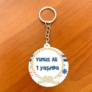 Denizci Mavi Beyaz Temalı Daire Plastik Anahtarlık