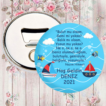 Denizde Balıklar ve Gemiler ile Şiir Temalı Hoşgeldin Bebek Magnet Açacak