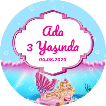 Denizkızı ile Pembe İnciler Temalı Daire Plastik Anahtarlık