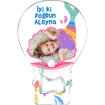Denizkızı Kuyruğu ile İnci Çerçeve Temalı Balon Ahşap Magnet 