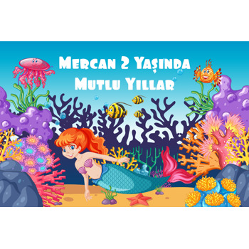 Denizkızı Ve Mercanlar Temalı Doğum Günü Parti Afiş