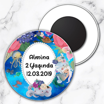 Denizkızı Ve Okyanus Temalı Daire Plastik Magnet