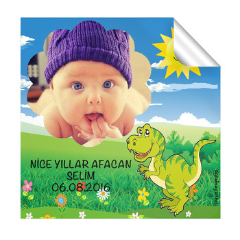 Dino Temalı  Kare Etiket