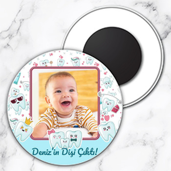 Diş Ailesi Temalı Resimli Daire Plastik Magnet