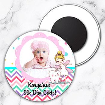 Diş Perisi Temalı Resimli Daire Plastik Magnet