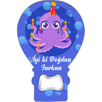 Doğum Günü Ahtapotu Temalı Balon Ahşap Magnet 