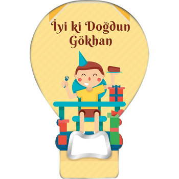 Doğum Günü Çocuğu ile Pasta Zamanı Temalı Balon Ahşap Magnet 