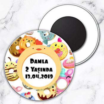 Donut Temalı Daire Plastik Hediyelik Magnet
