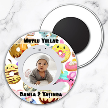 Donut Temalı Resimli Daire Plastik Magnet