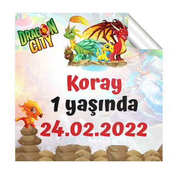Dragon City Temalı Kare Parti Etiket