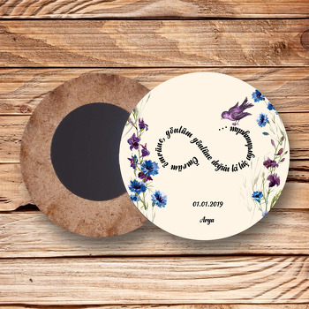 Düğün ve Nişan Temalı Ahşap Daire Magnet