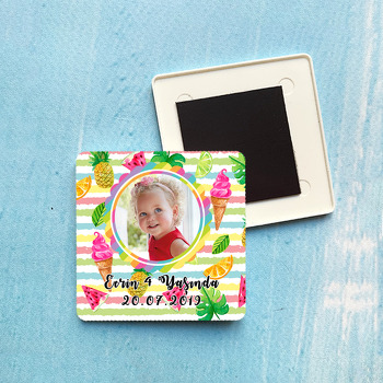 Egzotik Meyveler Temalı Doğum Günü Plastik Kare Magnet