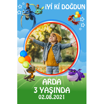 Ejderha Kurtarıcı Ekibi Temalı Resimli Doğum Günü Afiş