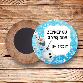 Elsa Mavi Fon Temalı Ahşap Daire Magnet