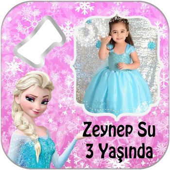 Elsa Pembe Fon Temalı Kare Magnet Açacak