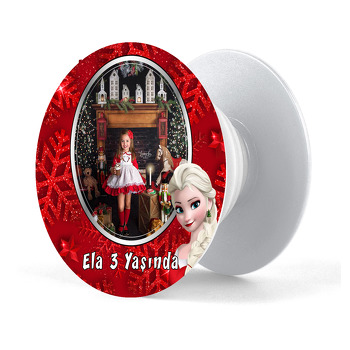Elsa Yılbaşı Kırmızı Fon Temalı Resimli Pop Socket Telefon Tutucu