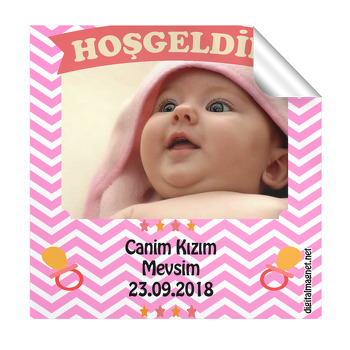 Emzik 2 Temalı Hoşgeldin Bebek  Kare Etiketi