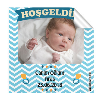 Emzik Temalı Hoşgeldin Bebek  Kare Etiketi