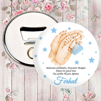 Erkek Bebek Eli ile Ebeveyn Elleri Temalı Magnet Açacak
