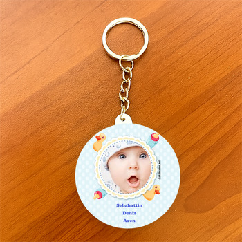 Erkek Bebek İçin Hoşgeldin Bebek Daire Plastik Anahtarlık