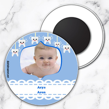 Erkek Bebek İçin Mavi Diş Parti Temalı Diş Daire Plastik Magnet