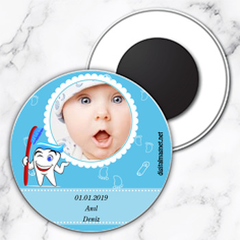 Erkek Bebek İçin  Mavi Temalı Diş Daire Plastik Magnet