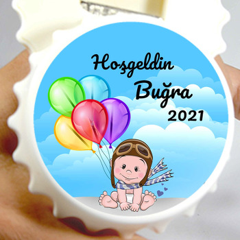 Erkek Bebek ile Renkli Balonlar Temalı Kapak Şekilli Magnet Açacak