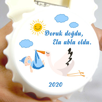 Erkek Bebek ve Leylek Temalı Hoşgeldin Bebek Kapak  Açacak