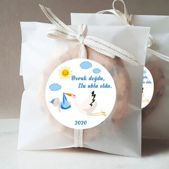 Erkek Bebek ve Leylek Temalı Hoşgeldin Bebek Sticker