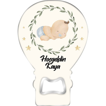 Erkek Bebek Yaprak Çerçeve Temalı Balon Magnet Açacak