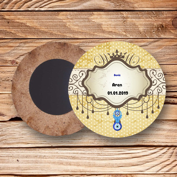 Eskitme Desenli Sünnet Temalı Ahşap Magnet