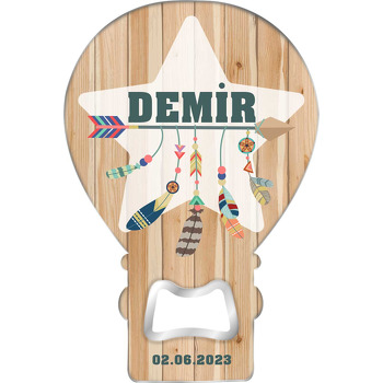 Etnik Ok ile Ahşap Fon Temalı Balon Ahşap Magnet 