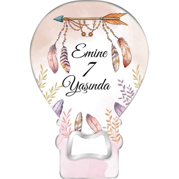 Etnik Ok ile Kuş Tüyleri Temalı Balon Ahşap Magnet 