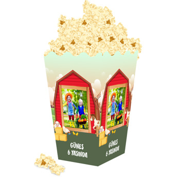 Ev Çerçeveli Çiftlik Temalı Popcorn Kutusu