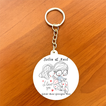 Evlilik Temalı Daire Plastik Anahtarlık